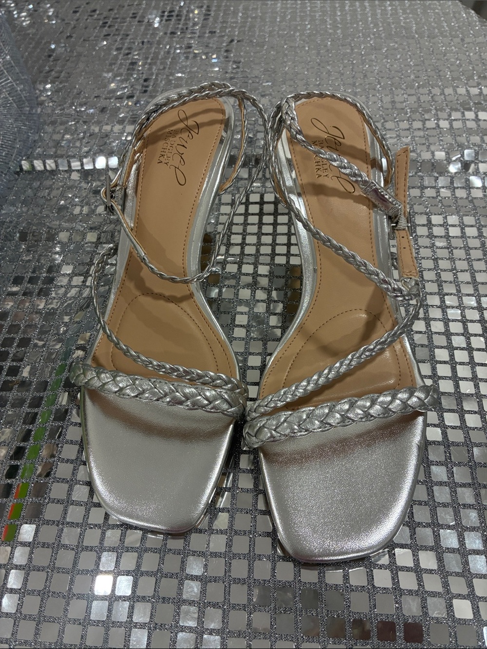 Jewel Badgley Mischka Silver Braided-Strap Sandals